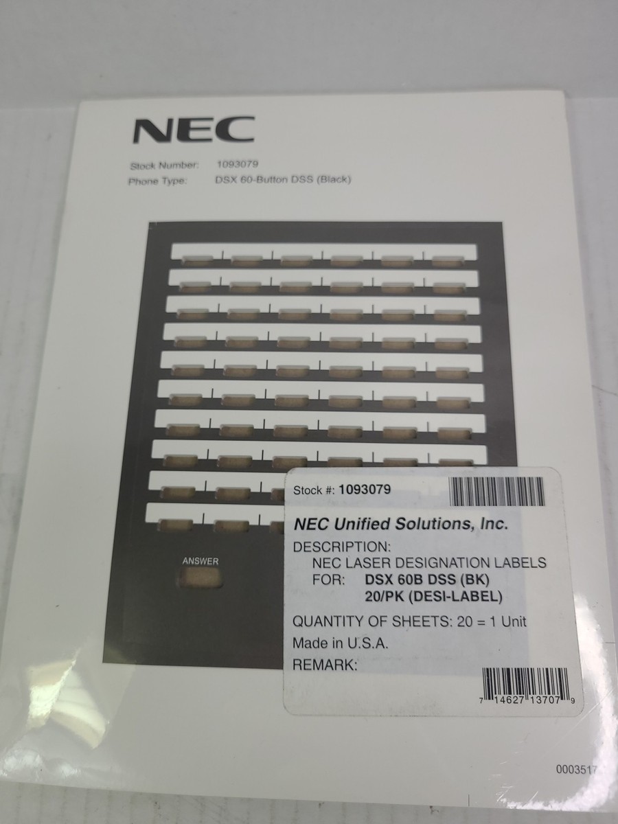 NEC DESIGNATION LABELS STOCK#1093079 For DSX 60B Package of 20