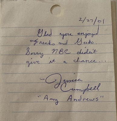 #ad Jessica Campbell Handwritten Autographed Note Freaks and Geeks Amy Andrews $100.00