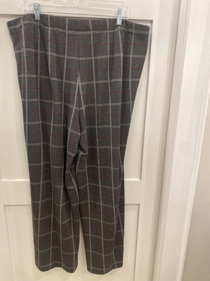 J. Jill Ponte Full-Leg Gray/Wine/White Plaid Pull On Elastic Waist XL P Pants - Image 3 of 4