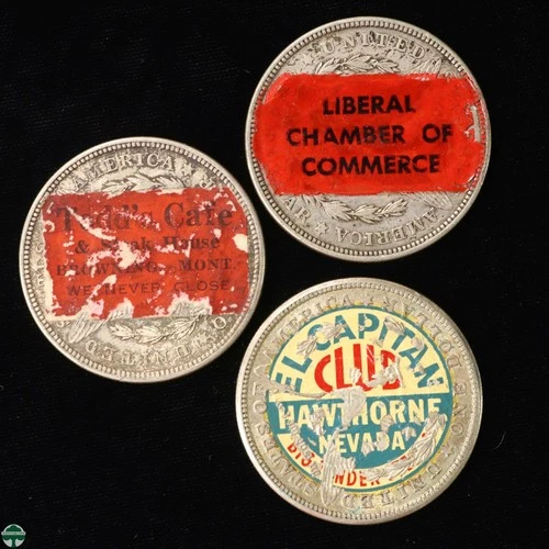 Collection of 3 1921 Morgan Dollars with Promotional Stickers on them