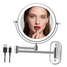 Rechargeable Lighted Wall Mounted Makeup Mirror, 8" Double-Sided Magnifying