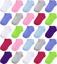 25Pack Kids Low Cut Ankle Socks Boys Girls Half Cushion Athletic Sock