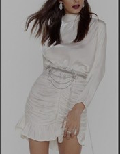 Ladies Women's Nasty Gal Cream Ruched Satin Mini Dress UK 6 Bnwt Party 