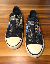 Ed Hardy Womens Low Top Canvas Sneakers Black/Multicolor Logo US 6