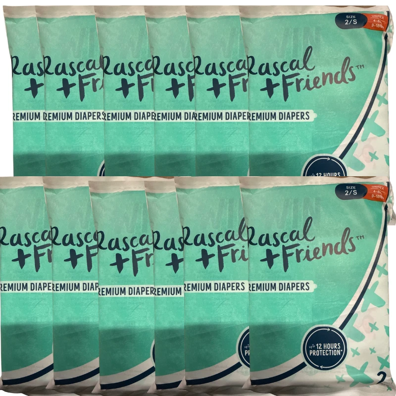 12 Pack Rascal + Friends Premium Diapers Size 2 Small 9-18 lbs Baby
