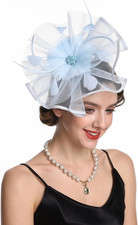 Fascinator for Women Hair Clip Hat Bowler Feather Flower Veil Wedding Party Tea