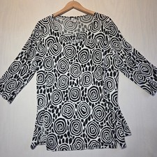 Fashion Cage Top Womens 2X Black White Abstract Swirl Cutout Tunic Made in USA