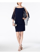MSK Womens Navy Strap And Sleeves Bell Sleeve Short Cocktail Sheath Dress M