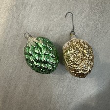 Vintage Pinecone Ornaments With Snow glitter Rare Stunning Green And Gold