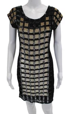 Yoana Baraschi Women Bodycon Mini Dress Beige Check Short Sleeve Viscose Size 4