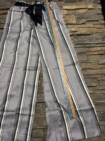Victoria Secret Silky Satin Stripe Lounge Pajama Pants Bottom Flare Pockets NWT