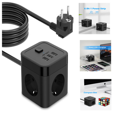 JSVER Steckdosenleiste USB 3 Fach 5M Kabel Überspannungsschutz