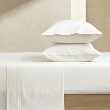 Linen Sheets Set Queen Size - White Linen Blend Cotton Bedsheets 4 Pieces, Na...