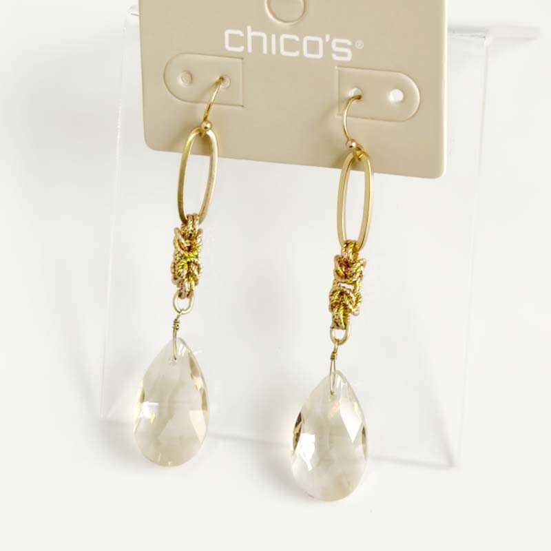 Chicos Crystal Teardrop Statement Drop Earrings Chic Women Party Holiday Jewelry