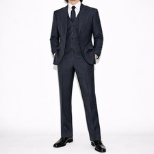 70s Vintage Navy Pinstripe 3 Piece Suit Mens 42 38 x 32 Retro Mod Wedding Formal