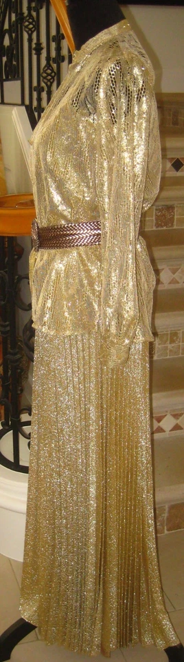 Vintage Teddi Ca 3 piezas oro metálico encaje acordeón plisado blusa tanque falda conjunto 8 Foto 4 de 4