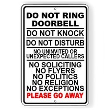 Do Not Ring Doorbell Knock Do Not Disturb No Soliciting Sign METAL 5 SIZES SI159