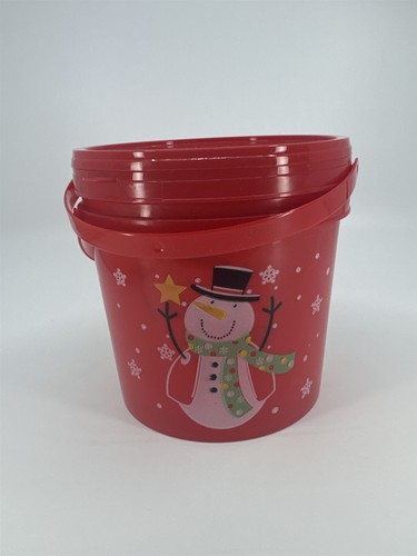 Pack Of Two Snowman Red Holiday/Christmas Pail Gift/Treat Buckets