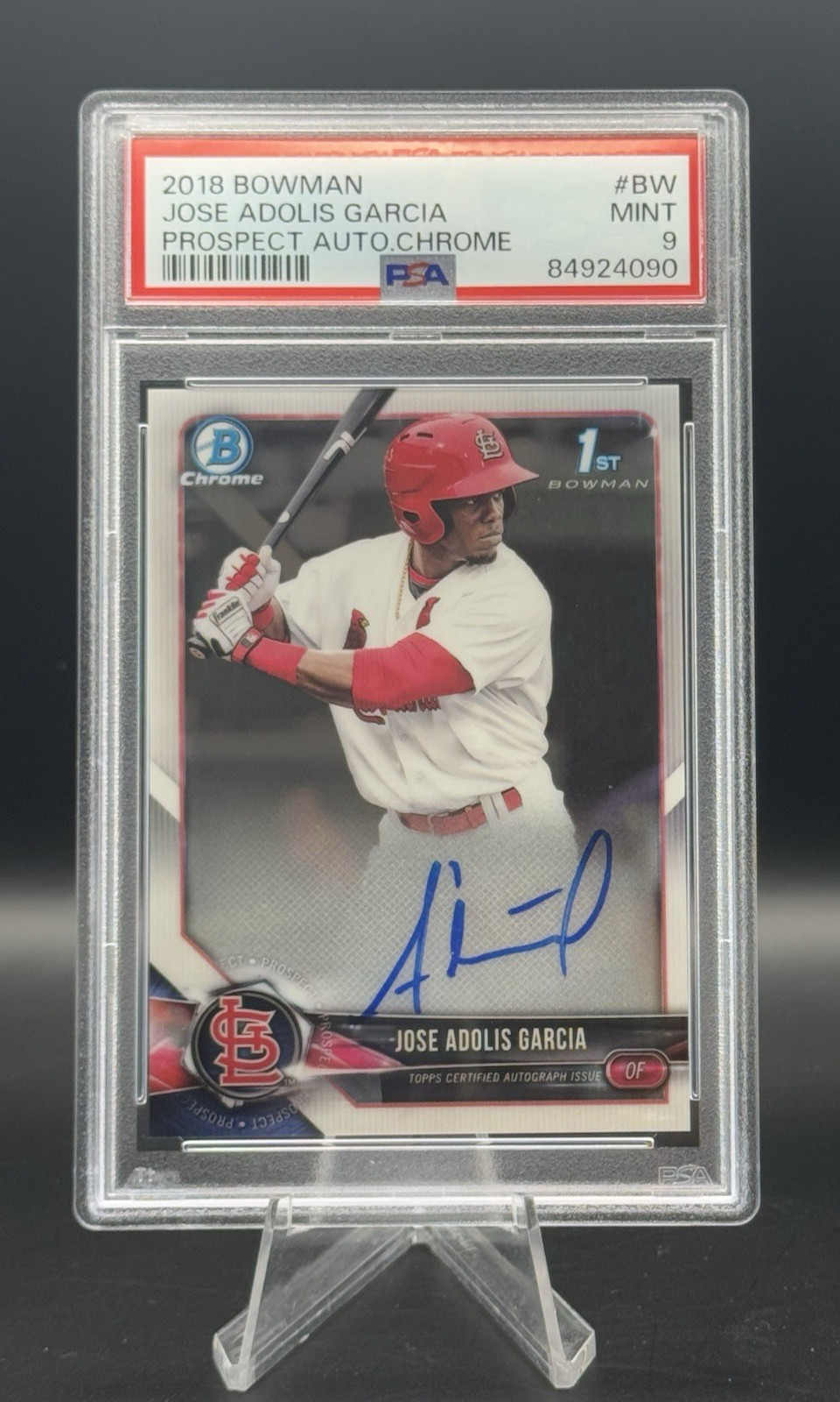 Jose Adolis Garcia 2018 Bowman Chrome 1st Auto PSA 9