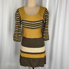 Peppe Peluso Sweater Dress Sz S Puff Sleeve Retro Mod Square Neck Knit READ