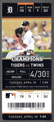 April 30 2013 Detroit Tigers vs Minnesota Twins ticket stub JUSTIN VERLANDER