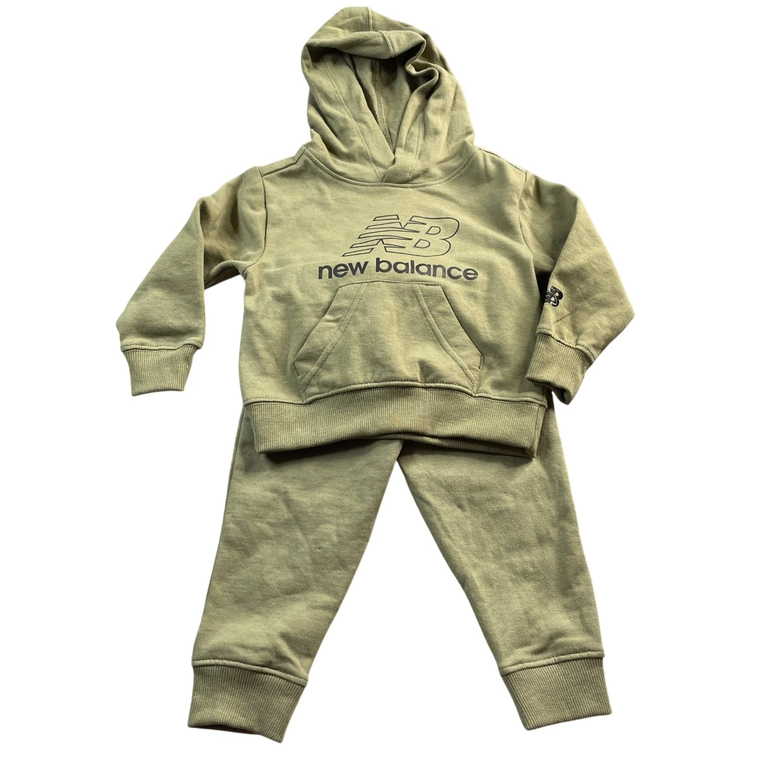 New Balance Kids 18M Olive Green Logo Hoodie and Jogger Set 2 Piece Outfit