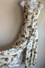 Vintage 90s Express Sunflower Floral Button Up Midi Tank Dress 8 Sundress Grunge