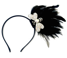 Black Fascinator on a Headband, Halloween Hair Accessories, Feather Headpiece