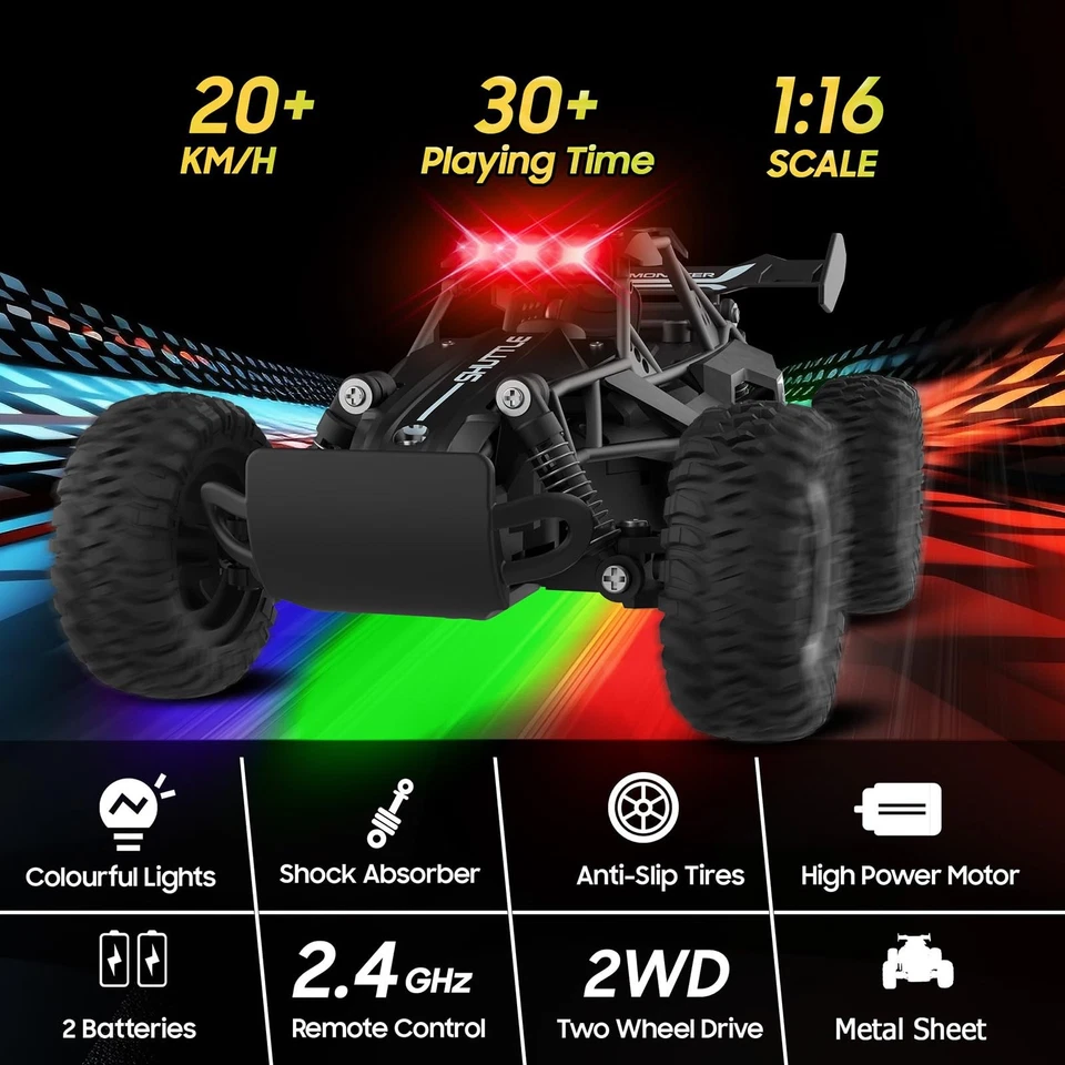 High-Speed Remote Control Car for Kids 3-7+, Rechargeable 2WD Monster Truck - Image 2 of 4