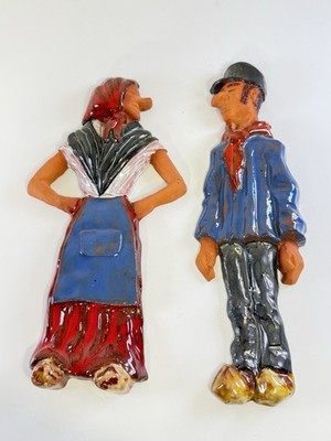 Set A Two 1960S Man And Woman From Spain Terra-Cotta Wall Hangings 