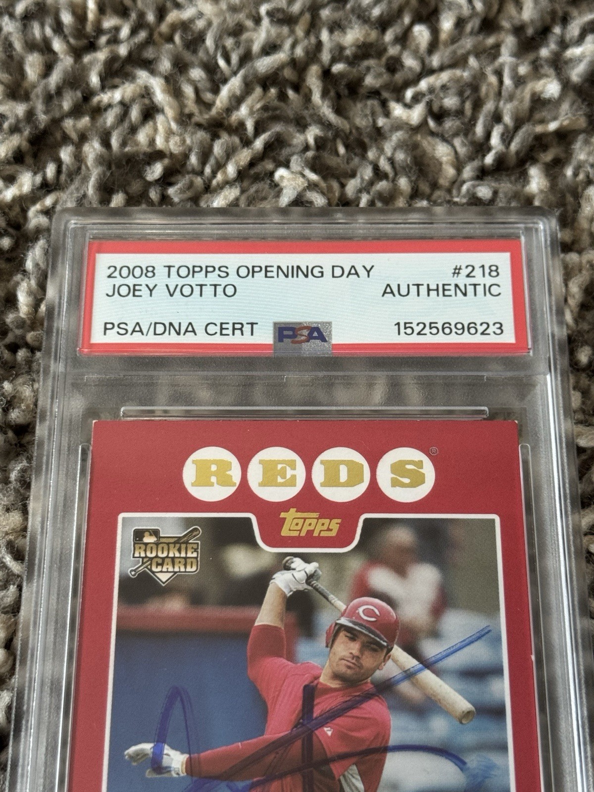 2008 Topps Opening Day Joey Votto #218 (RC) Autographed Reds Rookie Auto PSA view 3