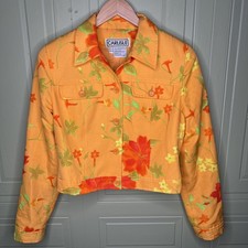 Vintage Carlisle Orange Floral Blazer Cropped Silk Blend Size US 4