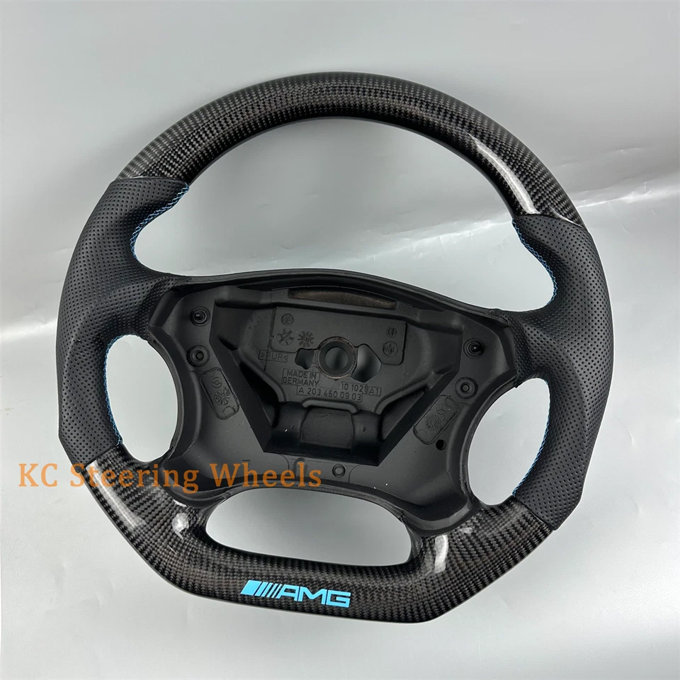 Black Carbon Fiber Leather Steering Wheel for 2002-2005 Mercedes-Benz C200 W203 - Image 2 of 4