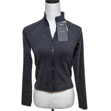 NEW Fabletics Jacket Women Medium Black Crop Seamless Lurex Full Zip Stretch