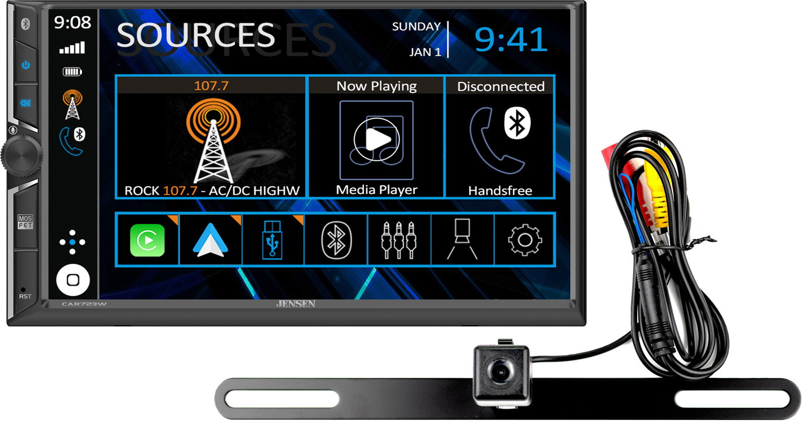 Цифровой мультимедийный ресивер Jensen CAR723W-BC + камера