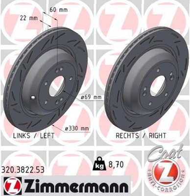 2x ZIMMERMANN Bremsscheibe BLACK Z 320.3822.53 für KIA STINGER CK GDi GENESIS IK
