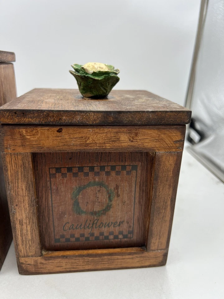 Juego de botes de madera vintage cocina almacenamiento vegetales tema calabaza berenjena años 80 Foto 4 de 4