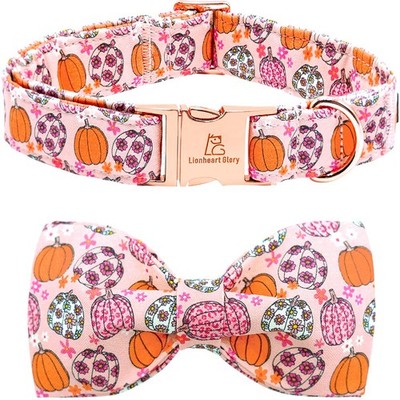 Fall Dog Collar with Bowtie Adjustable Heavy Soft Fits Small Dogs Halloween