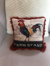 Vtg Farm Stand Rooster Decorative Throw Pillow 11"x 11"