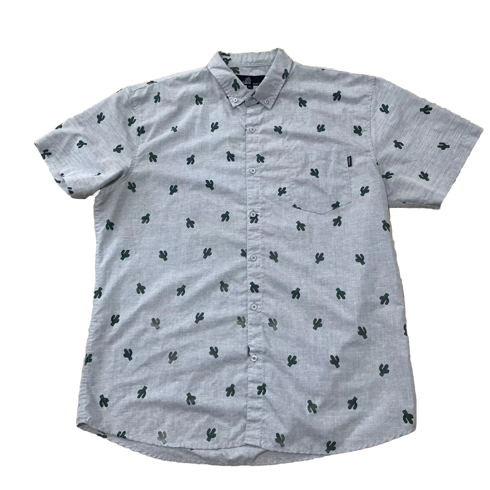 MOLOKAI Surf Cactus Print Shirt Men XXL Gray Green Button Graphic Button Up 2XL