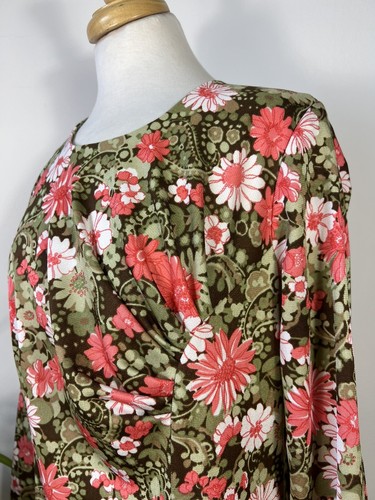 Abito vintage anni 60 Jeannie rosa corallo verde floreale aderente mod taglia L 16 18 - Foto 5 di 8