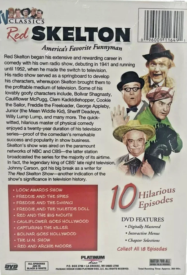 MINT ~ Red Skelton COMEDY 2-Disc Set ~ 10 Episodes ~ FUNNY TV Classics BOX SET - Image 4 of 4