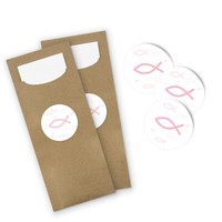 Itenga 25X Bestecktaschen Pochetten Sticker Aufkleber Fisch Rosa Kommunion Taufe