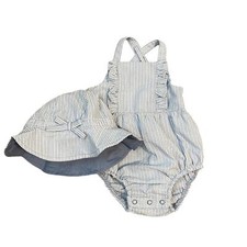 Carter  s infant coord set blue white striped matching hat set New Size 3M