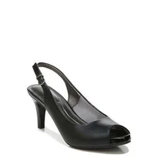 LifeStride Women's Teller Peep-Toe Slingback Pumps Black Size 10N Faux Leather