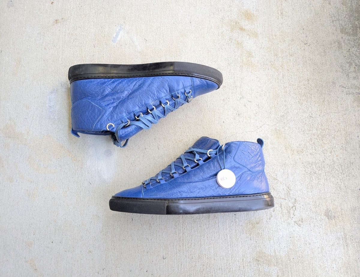 Balenciaga Arena Blue Men 12 45 Leather High Top Sneakers Shoes