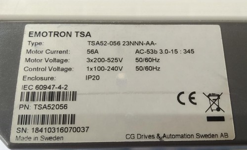 CG DRIVE & AUTOMATION TSA52-056 TSA52-056-23NNN-AA Soft Starter - Picture 3 of 7