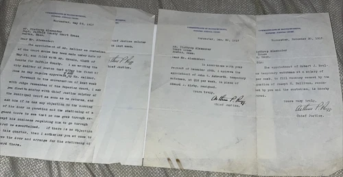 3 1917 Signed Letters Massachusetts Supreme Court Chief Justice Arthur Pren Rugg