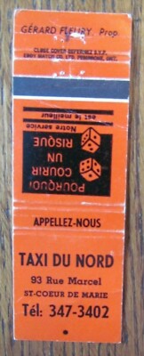 TAXI CAB MATCHBOOK COVER: TAXI DU NORD GERARD FLEURY (ST-COEUR DE MARIE) -D24