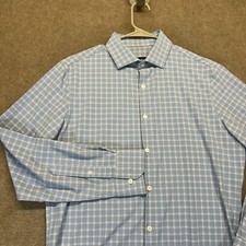 Mizzen  Main Dress Shirt Men's Small Trim Fit L/S Button Up Light Blue Check